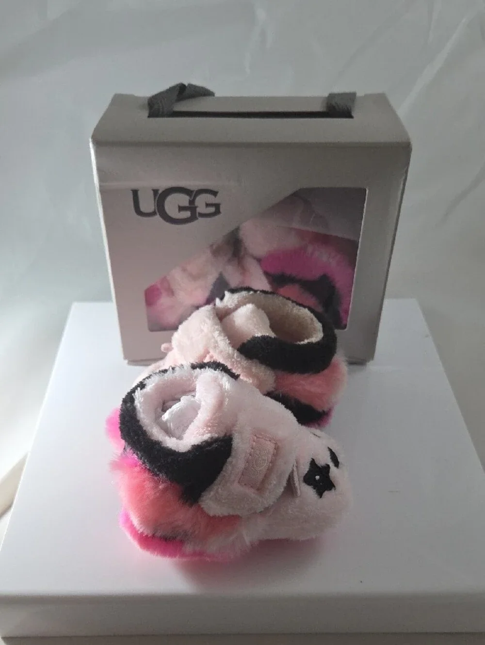 UGG Kids Pink Panda Plush Slippers
